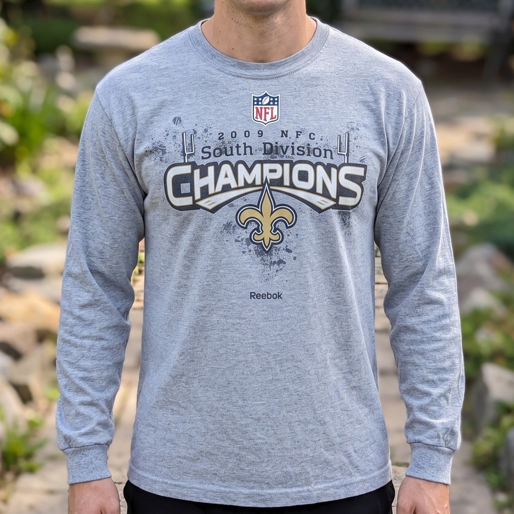 Reebok New Orleans Saints 2009 NFC South Champions Long Sleeve Shirt Gray Mens L
